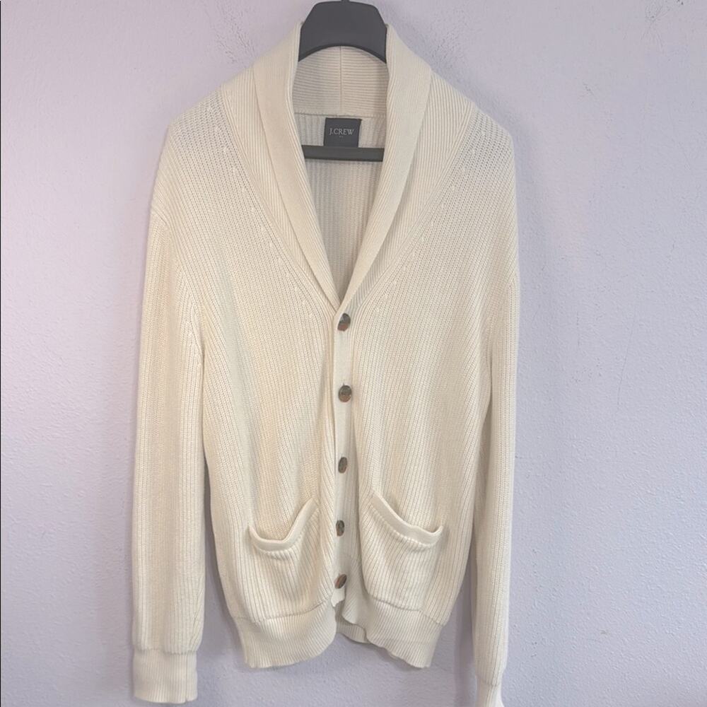 J. Crew Cream Shawl Collar Cardigan Sweater with Buttons and Pockets Size L